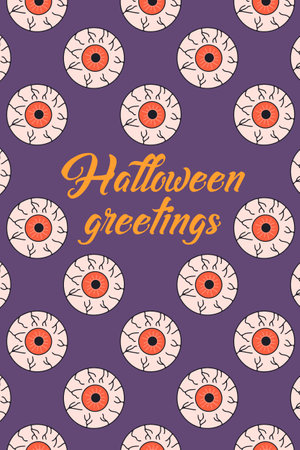 Card or poster with cute Halloween illustration with eyeballsのイラスト素材