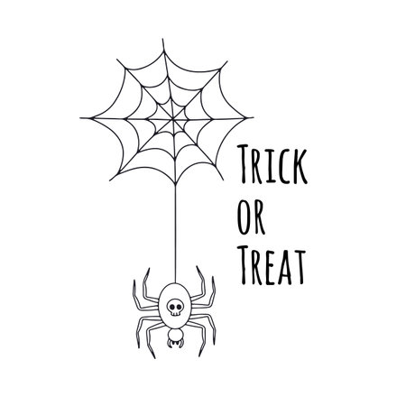 Card or poster with Halloween illustration with spider on cobwebのイラスト素材