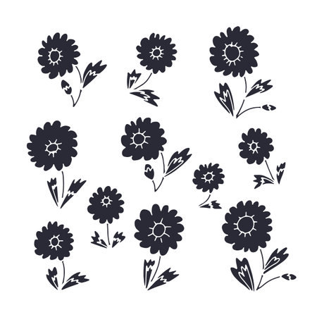 Hand drawn black and white outlined doodle daisy flowerのイラスト素材