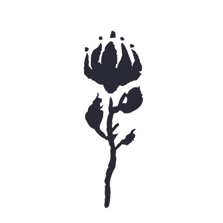 Black and white minimal rustic inky flower silhouetteのイラスト素材