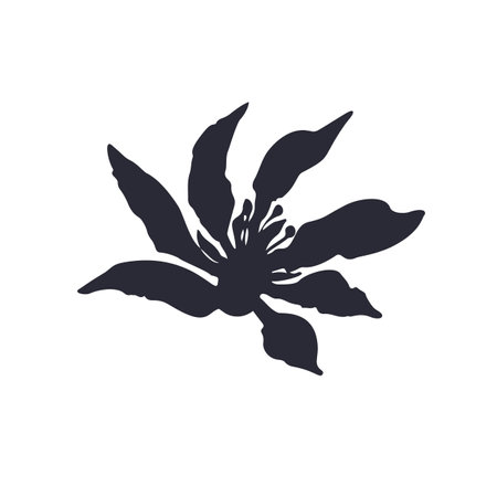 Black and white minimal rustic inky flower silhouetteのイラスト素材