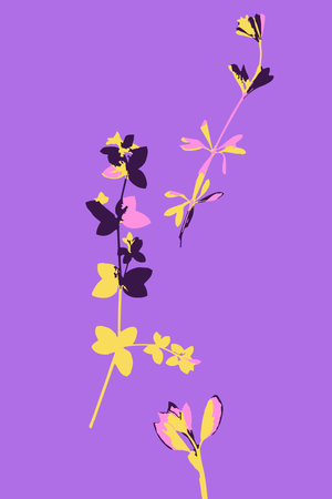 Abstract minimalist floral card with leaves and flowers. Vertical background with modern whimsical botanical designのイラスト素材