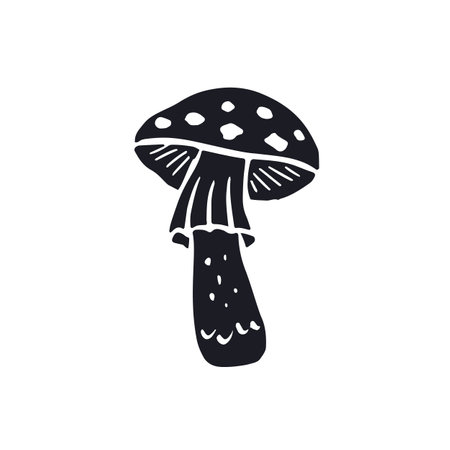 Hand drawn monochrome inky silhouettes of amanita mushroomのイラスト素材