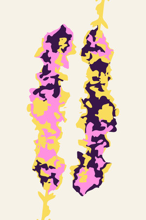 Abstract minimalist floral card with organic shapes. Vertical background with modern whimsical botanical designのイラスト素材