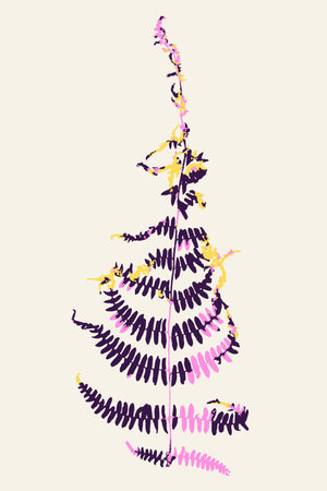 Abstract minimalist floral card with fern pleaf. Vertical background with modern whimsical botanical designのイラスト素材