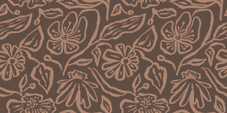 Brush strokes inky flowers brown seamless patternのイラスト素材
