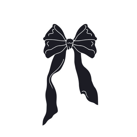 Hand drawn black silhouette fancy bow knot isolated on white backgroundのイラスト素材