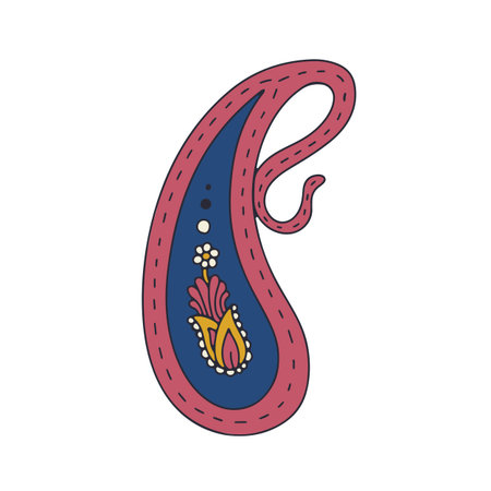 Hand drawn paisley motif isolated on white background. Indian style colorful design element vectorのイラスト素材