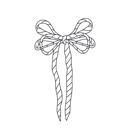 Hand drawn black line art fancy bow knot isolated on white backgroundのイラスト素材