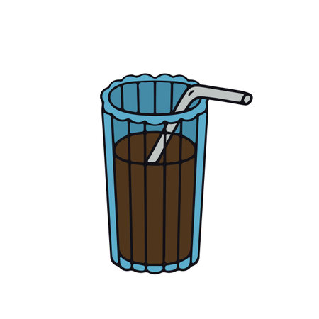 Hand drawn hygge doodle coffee glass with straw icon clipart vector illustrationのイラスト素材