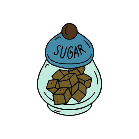 Hand drawn hygge doodle glass jar with brown sugar cubes icon clipart vector illustrationのイラスト素材
