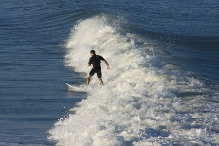 Surfers practicing ridng the waves,colorful waters & blue sky