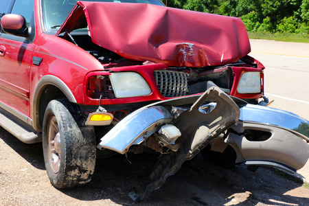 Dui driver lost control of vehicle and crashed into poleの写真素材