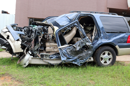 Driver lost control of vehicle well texting on cell phone, Occupants in critical conditionの写真素材