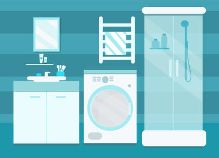 Vector interior of blue bathroom. For decoration, design, sites magazinesのイラスト素材