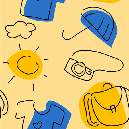 Seamless pattern with doodle travel objects. For web-design, packages, wallpapers, clothes, banners