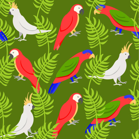 Seamless vector pattern with tropic parrots and plants for clothes, sets of bed-linen, textileのイラスト素材