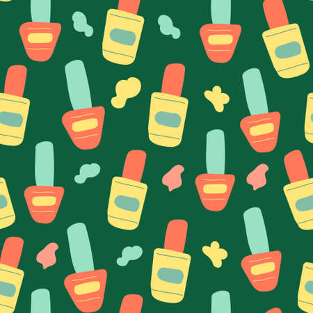 Seamless vector manicure pattern with nail bottles. For web, fabric, salons, etcのイラスト素材