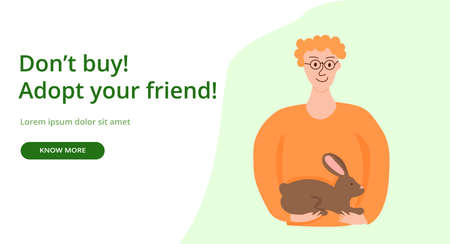 Pet shelter banner, vector illustration of man with hare for webのイラスト素材