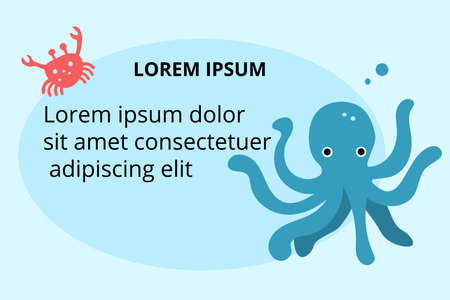Background for text descriptions with sea animals - octopus and crab. Vector template for banners, web, flyersのイラスト素材