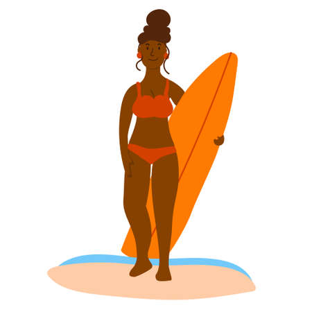 African girl holding surf. Vector illustration for decoration, graphic design, sport magazines, banners, flyers, web-sitesのイラスト素材