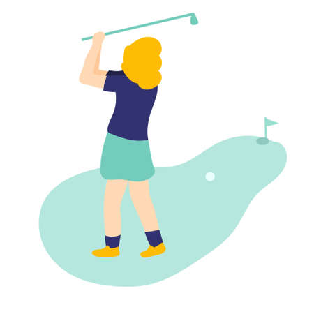 Girl playing golf on a golf course. Vector illustration for banners, flyers, covers, magazinesのイラスト素材