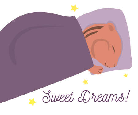 Sweet dreams vectpor poster. Chipmunk under blanket for nursery, childish clothes, etcのイラスト素材