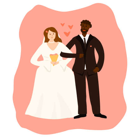 Wedding of young happy couple. Vetor illustration for design, web, prints, postersのイラスト素材