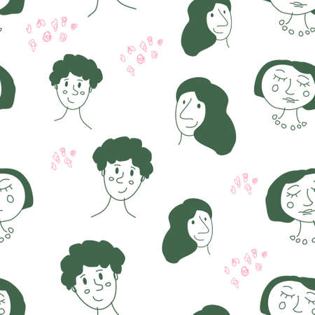 Seamless hand drawn pattern with faces. For fabric, textile, web-sites, packagesのイラスト素材