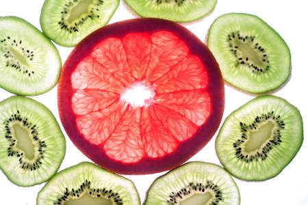 Mix of colorful citrus fruit on white background .