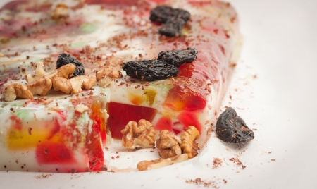 sweet cold red jelly pie with  prune, walnut aand chocolateの写真素材