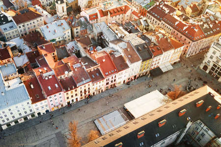 Aerial view on Market Square in a center of Lviv city, Ukraineのeditorial素材