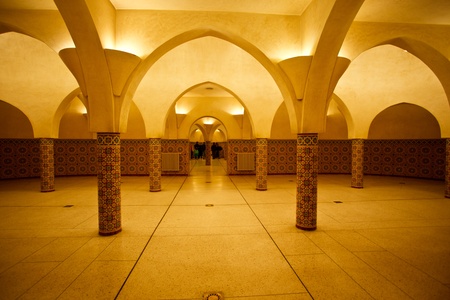 Casablanca, Morocco:  Interior arches and mosaic tilework of hammam turkish bath in Hassan II Mosque...