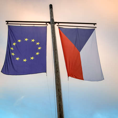 European and Czech Flag in the wind