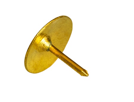 Brass drawing pin on a white background