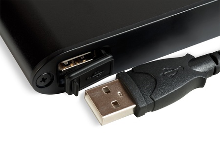 External hard drive with waterproof port. USB connector. Isolated on white background, saved with...