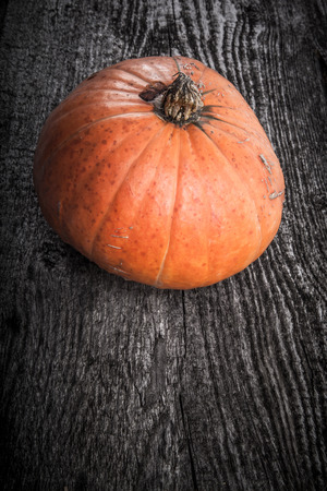 autumn background with pumpkin on wooden boardの写真素材