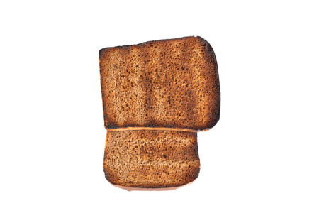 Slices of rye bread grilled isolated on white backgroundの写真素材