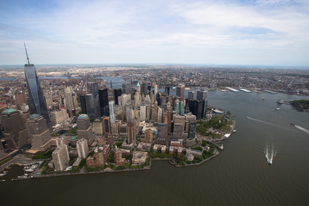 View over Manhattan from helicopterの写真素材
