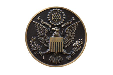 Bronze seal of the United States isolated on white backgroundの写真素材