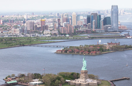 Statue of Liberty from a helicopterの写真素材