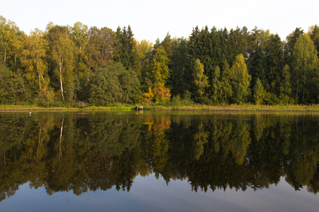 autumn reflected in the lakeの写真素材