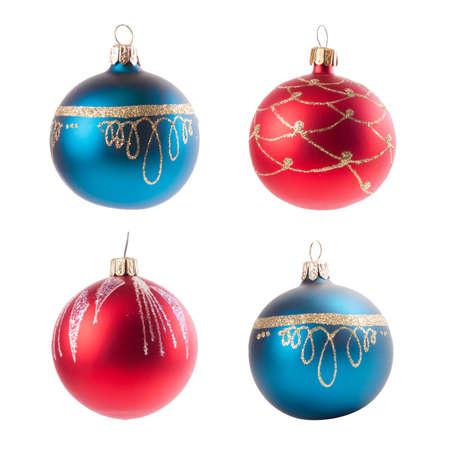 Four christmas decoration ball isolated on whiteの写真素材