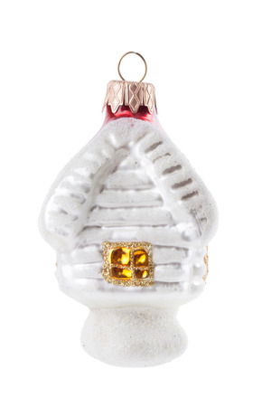 old fairy house christmas decoration ball isolated on whiteの写真素材