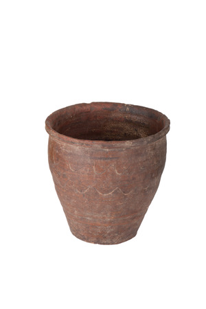old ceramic pot with pattern isolated on white backgroundの写真素材