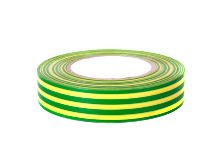 Closeup of multicolored insulating tapes isolated on white backgroundの写真素材