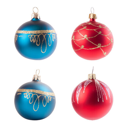 Four christmas decoration ball isolated on whiteの写真素材