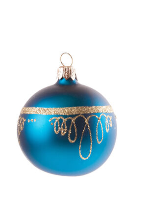 Old blue christmas decoration ball isolated on whiteの写真素材
