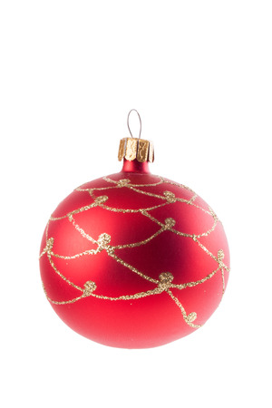 Red christmas decoration ball isolated on whiteの写真素材