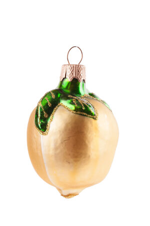 Old lemon christmas decoration ball isolated on whiteの写真素材